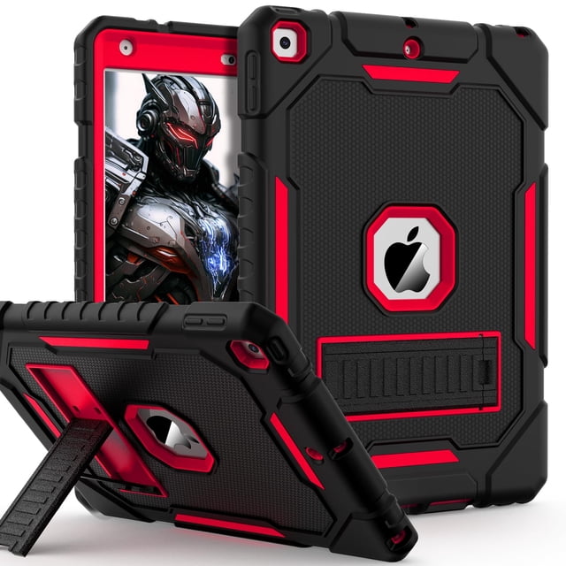 Funda ZoneFoker para iPad 9ª, 8ª y 7ª generación 10.2 con soporte, color negro y rojo