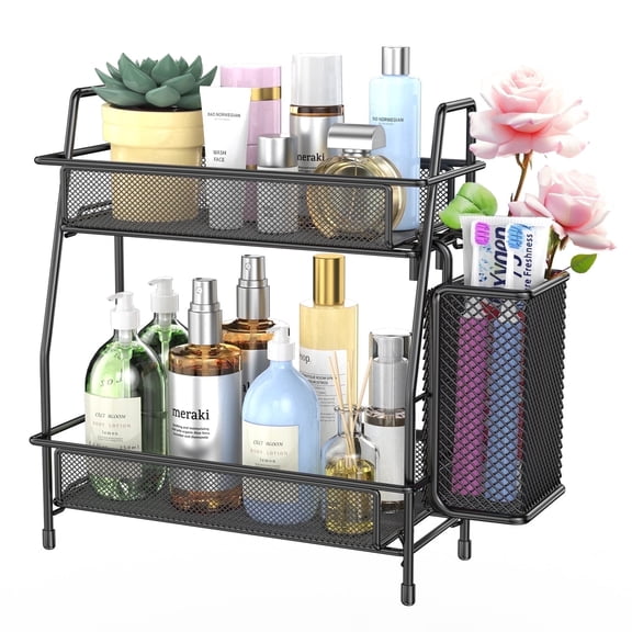 THENNIKIGO Two-Tier Bathroom Storage Countertop,Spice Rack,Counter Organizer,Anti-Rust.Anti-Slip,15.7*14.1*8.3Inch