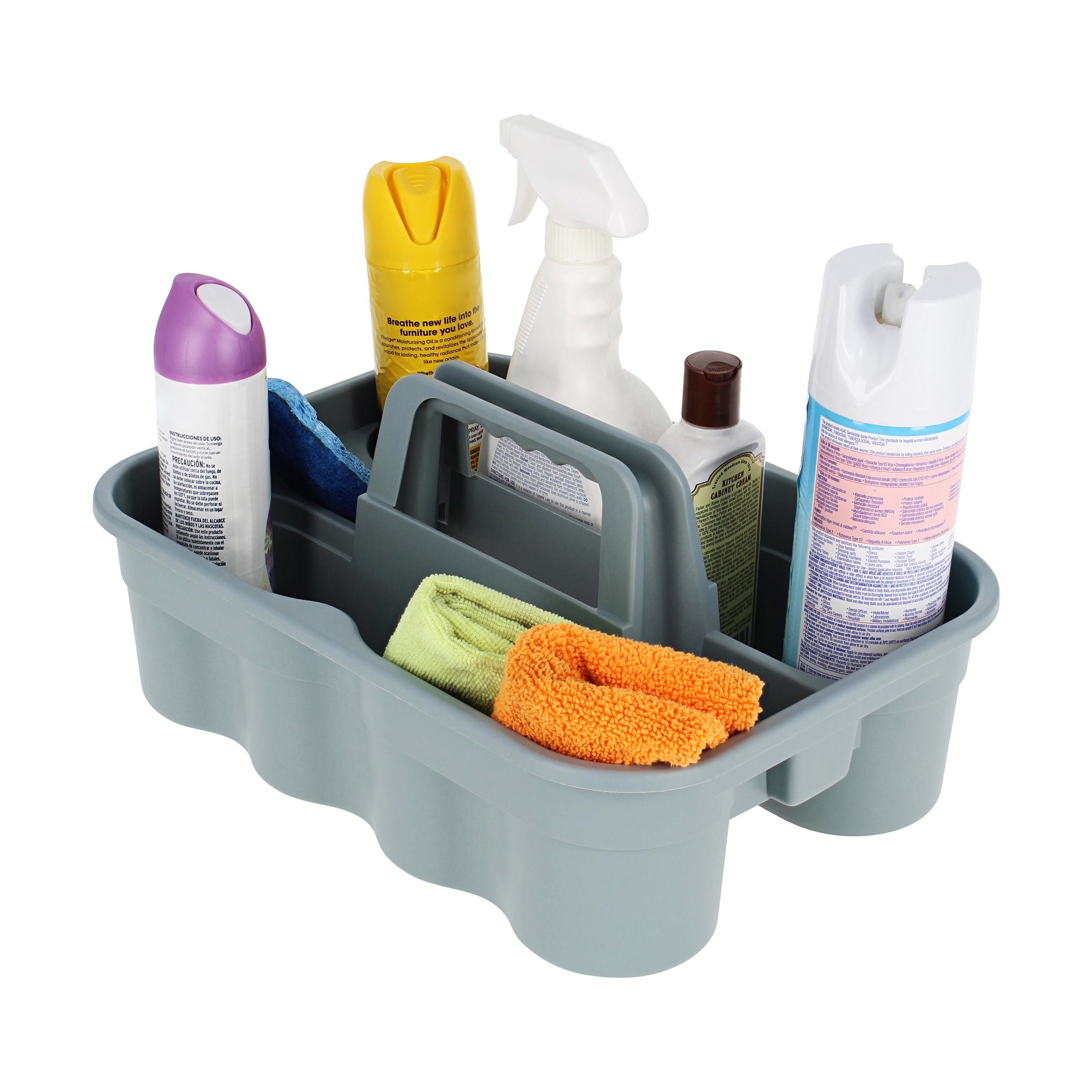 RW Clean Black Plastic Cleaning Caddy - 3 Compartments, with Handle - 15  1/4 x 13 1/4 x 6 3/4 - 1 count box