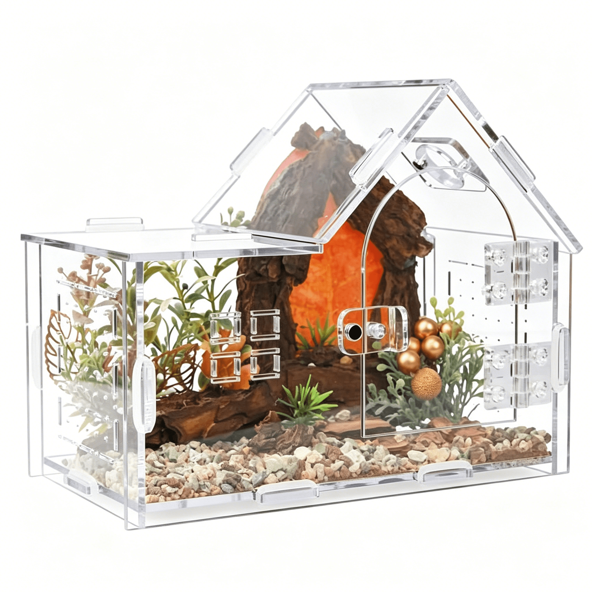 ACDANC Jumping Spider Enclosure, Acrylic Cabin Terrarium with Sloped Roof & Magnetic Front Door, for Arboreal Pets, Mantis, Small Reptile Habitat (Transparent Color, L 7.9",W 3.9",H 5.9")