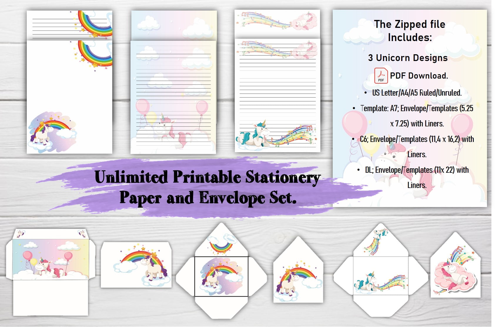 children s unicorn writing paper and envelope sets art and craft unlimited unicorn stationery print 3 different designs ruled and unruled usb flash drive fsp05 walmart com