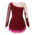 thumbnail image 2 of iEFiEL Kids Girls Mesh Splice Figure Ice Skating Dress Long Sleeve Shiny Rhinestone Dance Dress Gym Leotard Dancewear Burgundy 6, 2 of 5