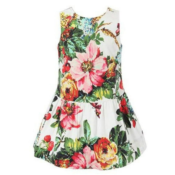 Girls Colorful Bow Headband Floral Printed Sundress 11/12