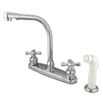 thumbnail image 2 of Kingston Brass GKB718AXSP Water Saving Victorian High Arch Kitchen Faucet with Cross Handles and Sprayer, Satin Nickel with Polished Brass, 2 of 7