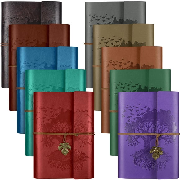 10 Pack PU Leather Journal Notebook, Refillable Journal Bulk, Vintage Travel Journals for Writing, Gift Diary Journal for Women, Men, Girls, 100GSM L