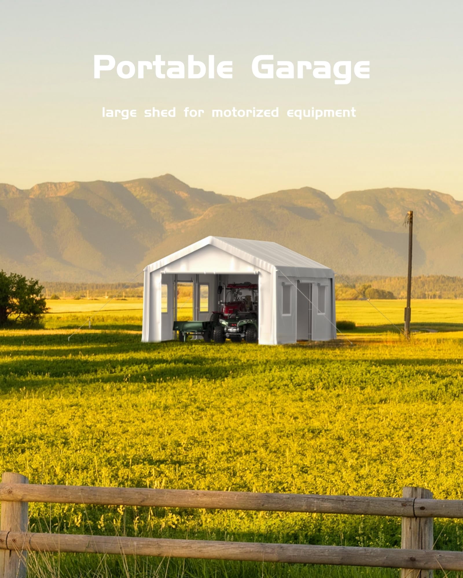 Riedhoff 10x20 ft Carport with 180g PE Tarp & Roll-up Doors for Sedans,Motos,ATVs and SUVs,White