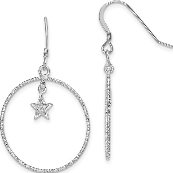 Sterling Silver Rh-Plate Enamel Glitter Fabric Star D/C Circle Earrings (39.5 X 24.8) Made In India qe13292