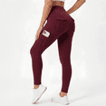 thumbnail image 4 of FLEXVIBE Womens High Waist Full Length Yoga Leggings Workout with Cargo Pockets,Burgundy,US Size L, 4 of 10