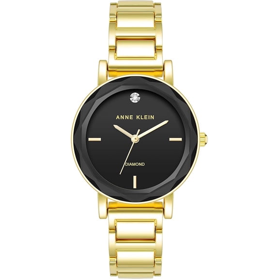 Anne Klein Gold-Tone Faceted Crystal Black Diamond Dial Ladies Watch AK-3966BKGB