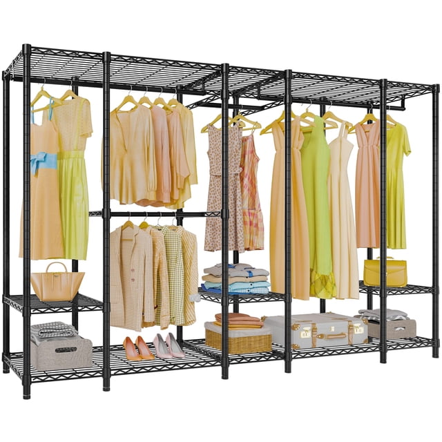 VIPEK V50 Armario portátil extra grande para dormitorio, armario independiente, estante para ropa resistente, estante multifuncional de metal para colgar ropa, carga máxima 1300 libras, negro