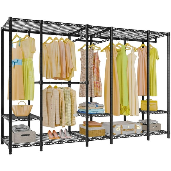 VIPEK V50 Armario portátil extra grande para dormitorio, armario independiente, estante para ropa resistente, estante multifuncional de metal para colgar ropa, carga máxima 1300 libras, negro