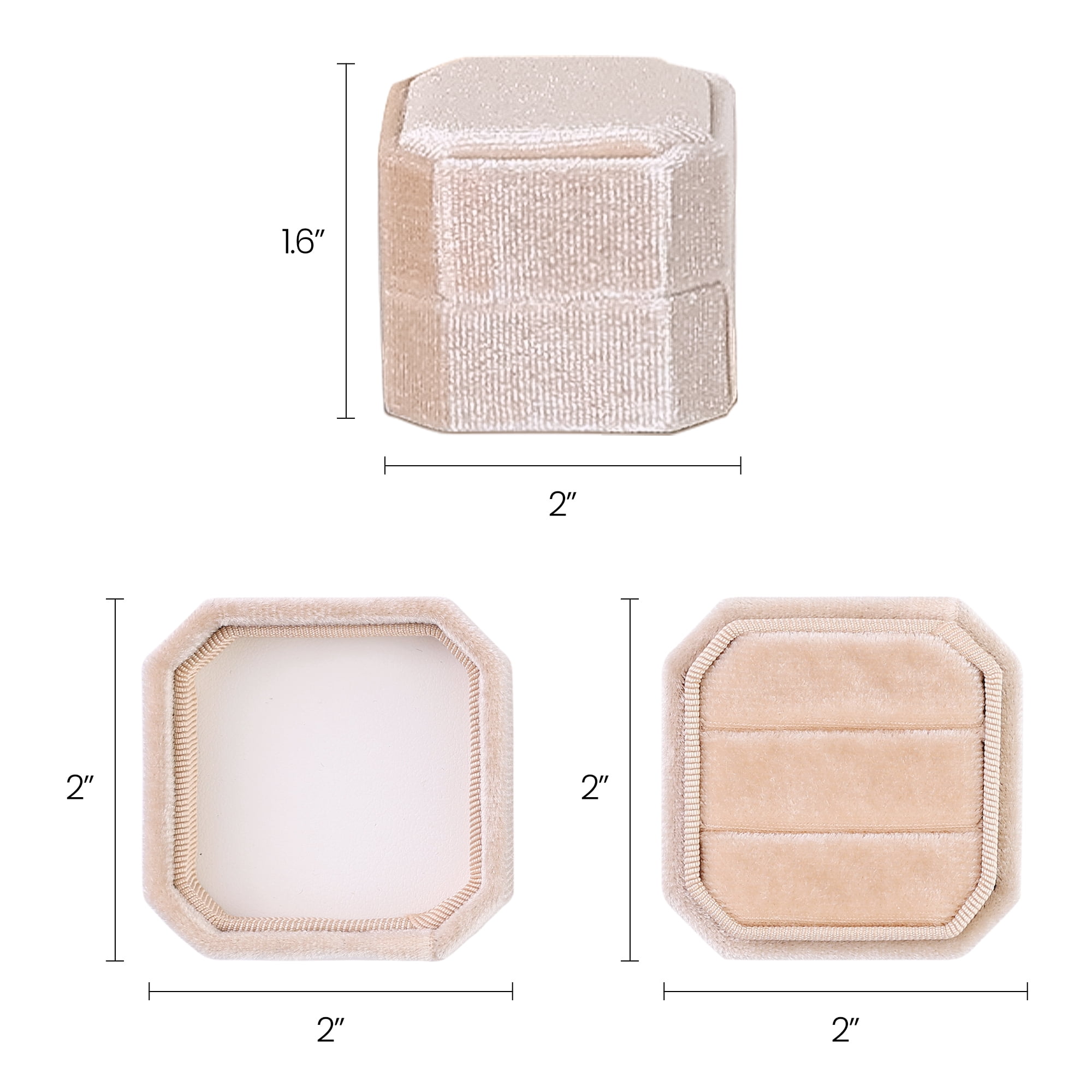 Velvet Ring Box for Proposal Engagement Wedding Ceremony Storage 2 Slots Beige