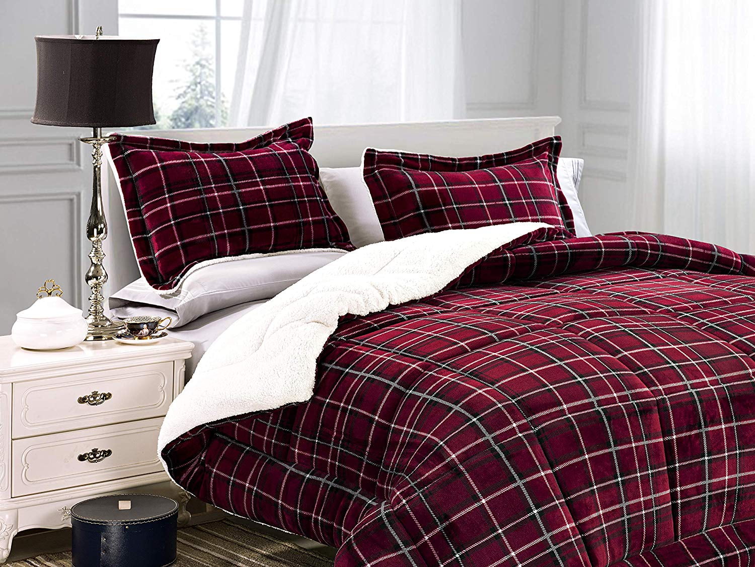 Heavy Weight Plaid Pattern Micromink Sherpa Backing Down ...