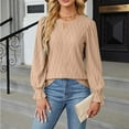 thumbnail image 2 of Fashion Plus Size Shirts for Womens Fall Casual Solid Color Round Neck Long Sleeved Shirt, 2 of 8