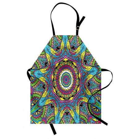 

Psychedelic Apron Abstract Unusual Figure with Color and Form Details Hippie Arabesque Retro Unisex Kitchen Bib Apron with Adjustable Neck for Cooking Baking Gardening Multicolor by Ambesonne