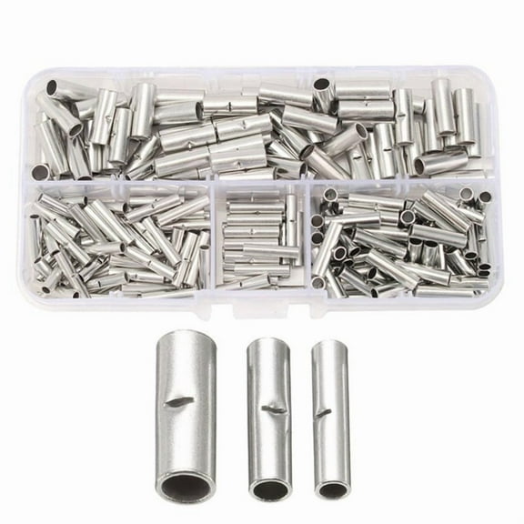 200pcs/set Brass Crimp Wire Connectors Assortment Not Insulated Butt Splices Butt Connector set for Electrical Repairs