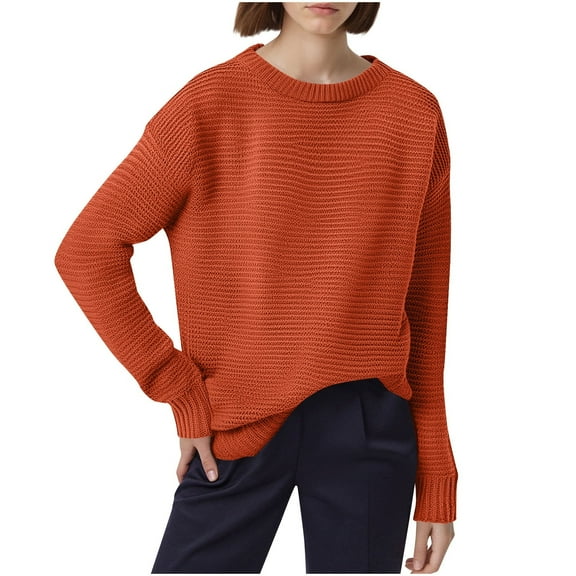 ZUKMRJPC Women's Crewnec Sweater Long Sleeve Loose Fit Chunky Knitted Pullover Fall Winter Solid Color Warm Basic Knit Tops