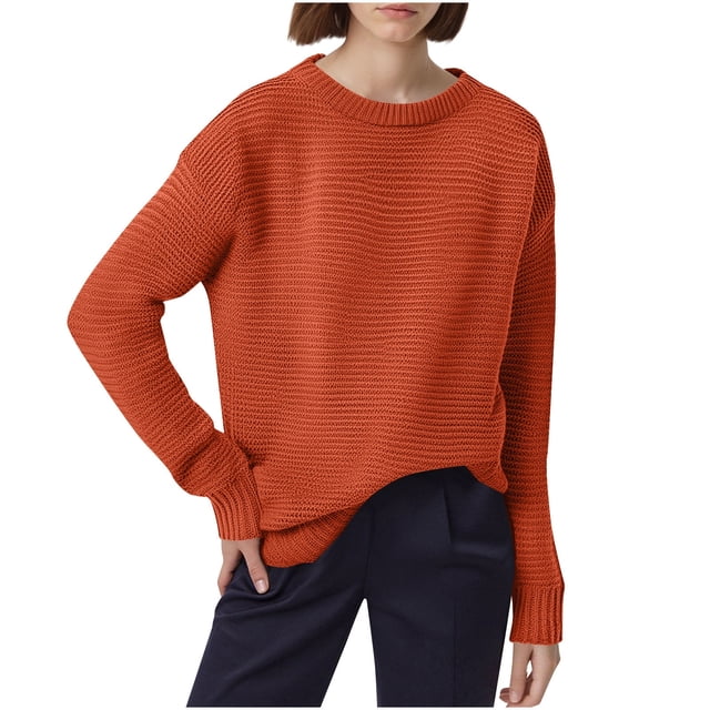 EGNMCR Chandail à Col Rond pour Femme Chandail Décontracté à Col Rond Européen Couleur Unie Chandail à Manches Longues Haut pour Femme