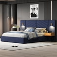 thumbnail image 2 of Aukfa Queen Size Upholstered Bed Frame with Nightstands and LED Lights, Platform Bed with Oversize Wingback Headboard, Blue, 2 of 8
