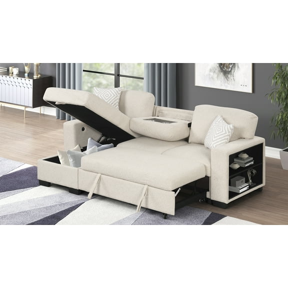 Pinto Modern Style L-Shaped Sectional Made with wood in Beige