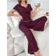 thumbnail image 4 of Conjunto de Pijama de 2 Piezas para Mujer de Corta con Pantalón , Pijama Suave y Ropa de Dormir Informal. Vino Tinto M, 4 of 9