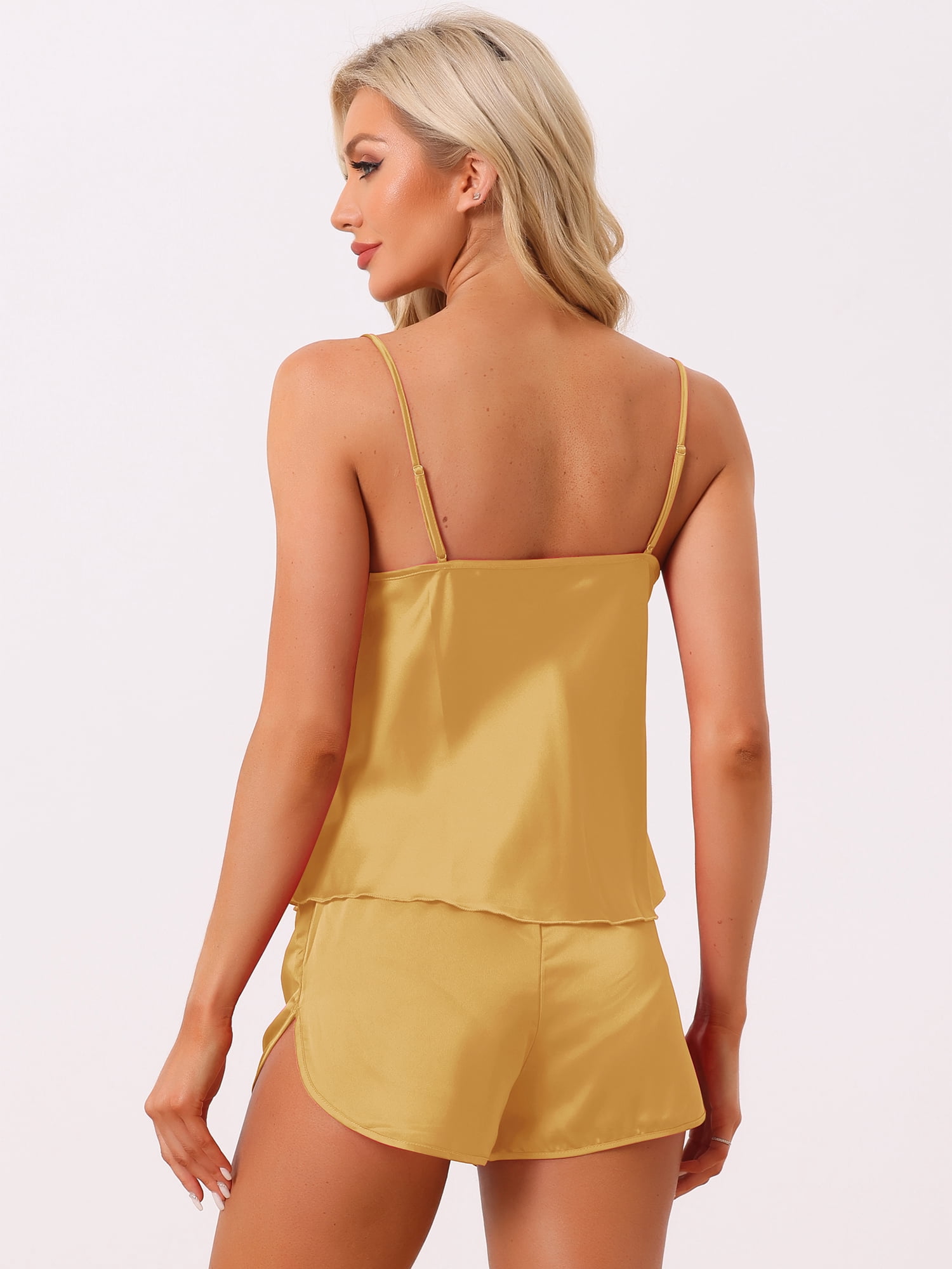DARING DIVA Women's Satin Pajamas Sets Cami Sleepwear Silky PJ Set with Shorts M Glod