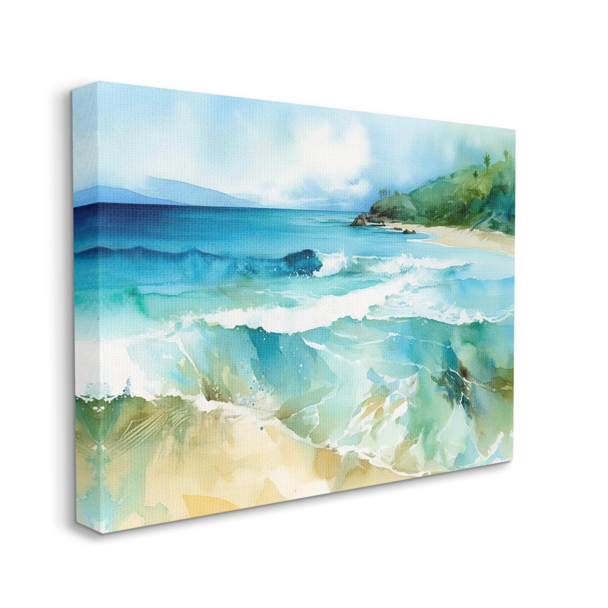 Stupell Industries Abstract Beach Waves Landscape Painting Gallery Wrapped Canvas Art Print Wall Art, 30 x 24