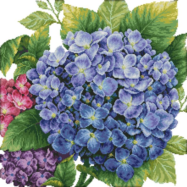 Juego de bordado parcial impreso de 14 quilates, costura de hortensias, artesanía de algodón DIY Hugtrwg Para estrenar