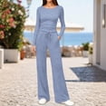 thumbnail image 2 of YHCY Women 2 Piece Loungewear Set Slim Long Sleeve Crewneck Trackshirts Fall Trendy Drawstring Waisted Wide Leg Sweatpants Comfy Stretchy Suits Comfy Sets Athletic Lounge Sweatsuit Blue Xs, 2 of 7