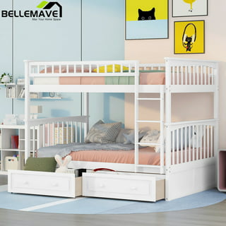 Gray Bunk Bed Frame with Drawers and Open Storage Shelves, Full over ...