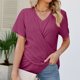 thumbnail image 5 of Blusa delgada con frente cruzado, blusa con frente cruzado de manga corta de color liso para mujer y niña, 5 of 7