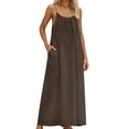 thumbnail image 2 of YHAJDS Women Sleepshirt Pajamas Dress Sleepwear Sleeveless Solid Color Round Neck Pocket Maxi, 2 of 5