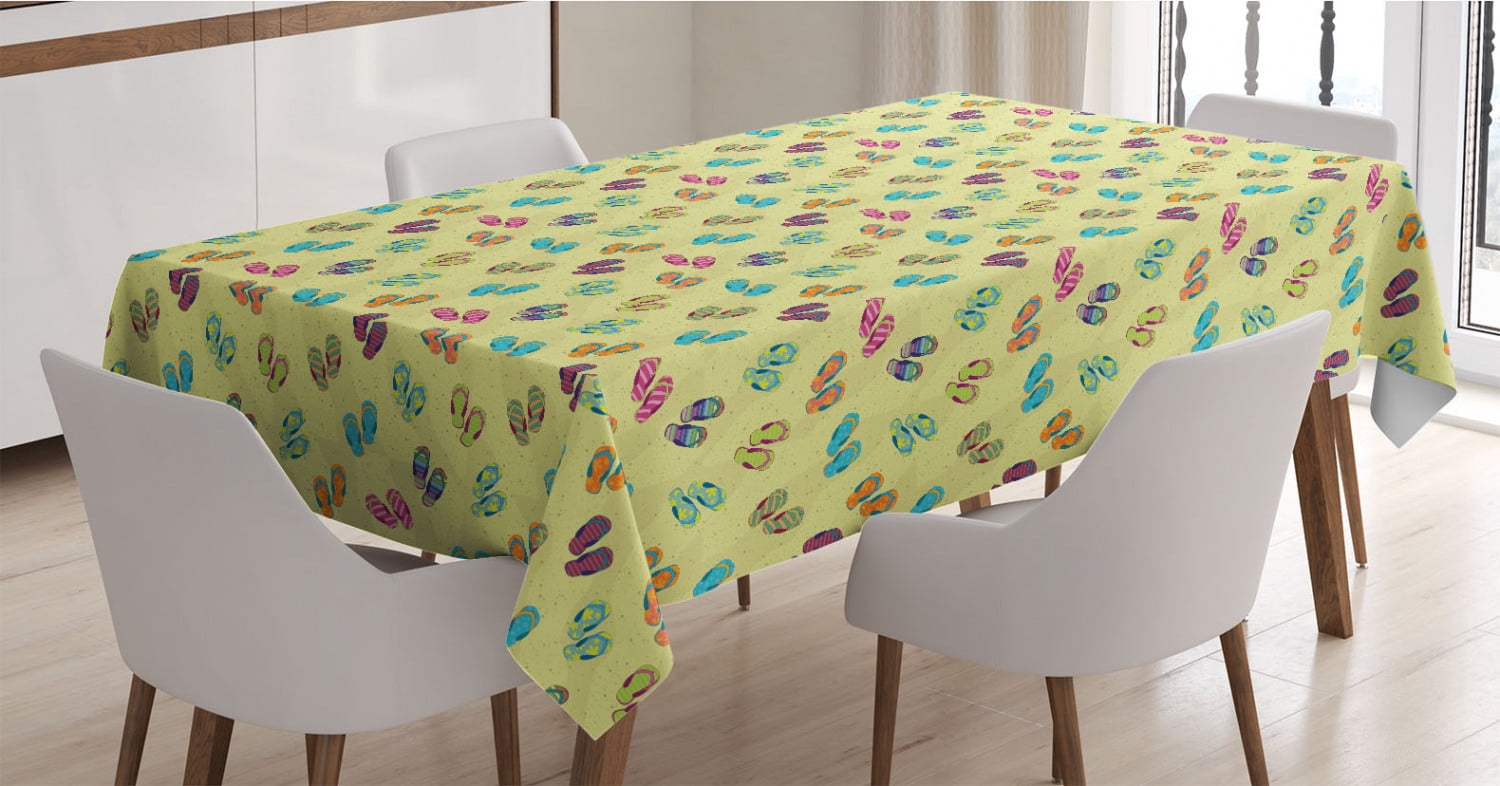 Flip Flop Tablecloth, Colorful Slippers on Sandy Beach with Various ...