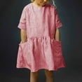 thumbnail image 2 of Drses‌ ‌‌‌‌‌‌‌‌‌‌‌‌‌‌‌2025 Girls' Linen Striped Tunic Midi Dress | Short Sleeve Round Neck with Pockets | Casual Summer Style, 2 of 7