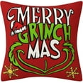 thumbnail image 4 of Christmas Pillow Cover Farmhouse Decorative grinh Throw Pillow Case Indoor Outdoor Cushion Cover Christmas Winter Holiday grinh Linen Pillowcase for Couch Living Room 18 x 18 Inch Set of 4, 4 of 7