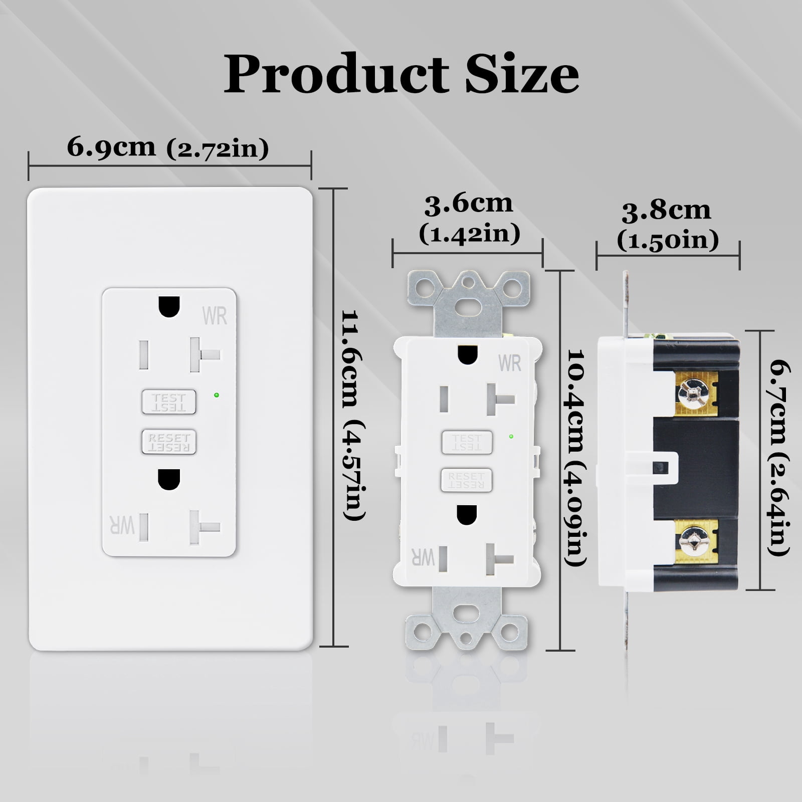 Slim GFCI Outlet 20 Amp,White GFCI Outlet Weather Resistant,GFCI Thin Outlets Receptacle with LED Indicator,125 Volt,ETL Certified,Wallplate and Screws Included,White 2PK