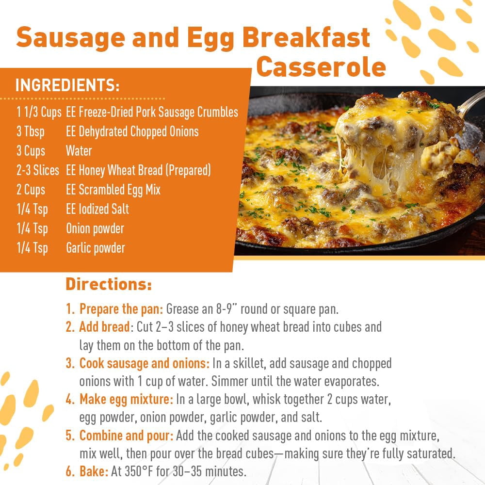 Emergency Essentials Fully Cooked Freeze Dried Pork Sausage Crumbles | 20 Servings | Shelf Stable Protein | 30 Year Shelf Life* | Ready To Use Premium Pork Topping for Breakfast and Every Day Meals