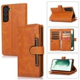 thumbnail image 1 of SaniMore for Samsung Galaxy S22 6.1" Magnetic Closure Flip Wallet Case, Premium PU Leather Case with Wrist Strap Card Slot & Multi-Angle Kickstand Full Body Protective Case, Orange, 1 of 8