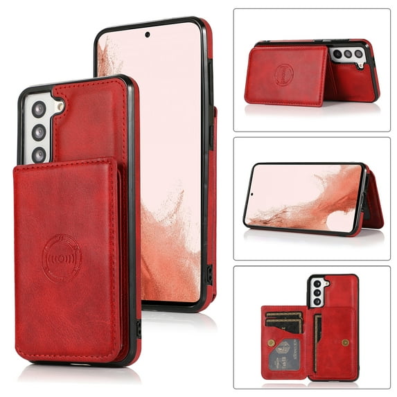 SaniMore for Samsung Galaxy S22 Plus Case Multi-Functional Wallet Card Holder, Premium PU Leather Cover Vehicle Magnetic Support Kickstand Shockproof Protective Shell for Samsung S22 Plus, Red