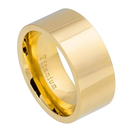 10mm Titanium High Polished Yellow Gold IP Wedding Band Ring For Men Or Ladies