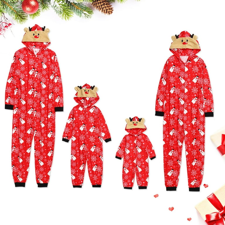 HAPIMO Savings Family Christmas Pajamas Matching Set Xmas New Year Zip Up  One Piece PJs Hooded Women Men Kid Baby Sleepwear Red L