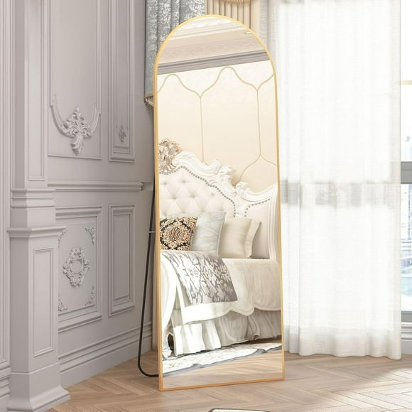 Arched Full Length Mirror 64" x 21", with Stand Large Floor Mirror, Full Body Mirror Standing Hanging or Leaning Against Wall Mirror for Bedroom, Living Room, Gold