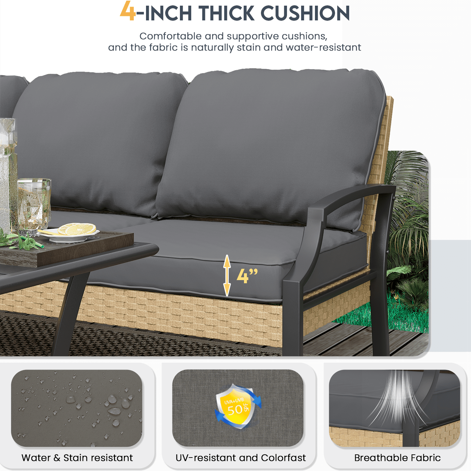 AECOJOY Patio Furniture Sets On Sale,Metal Outdoor Furniture Sets Clearance,Wicker Rattan Patio Conversation Sets For Porch, Garden and Backyard,Dark Grey