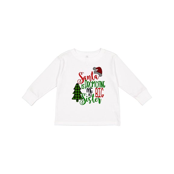 Inktastic Santa is Promoting Me to Big Sister Green Plaid Tree Girls Long Sleeve Toddler T-Shirt