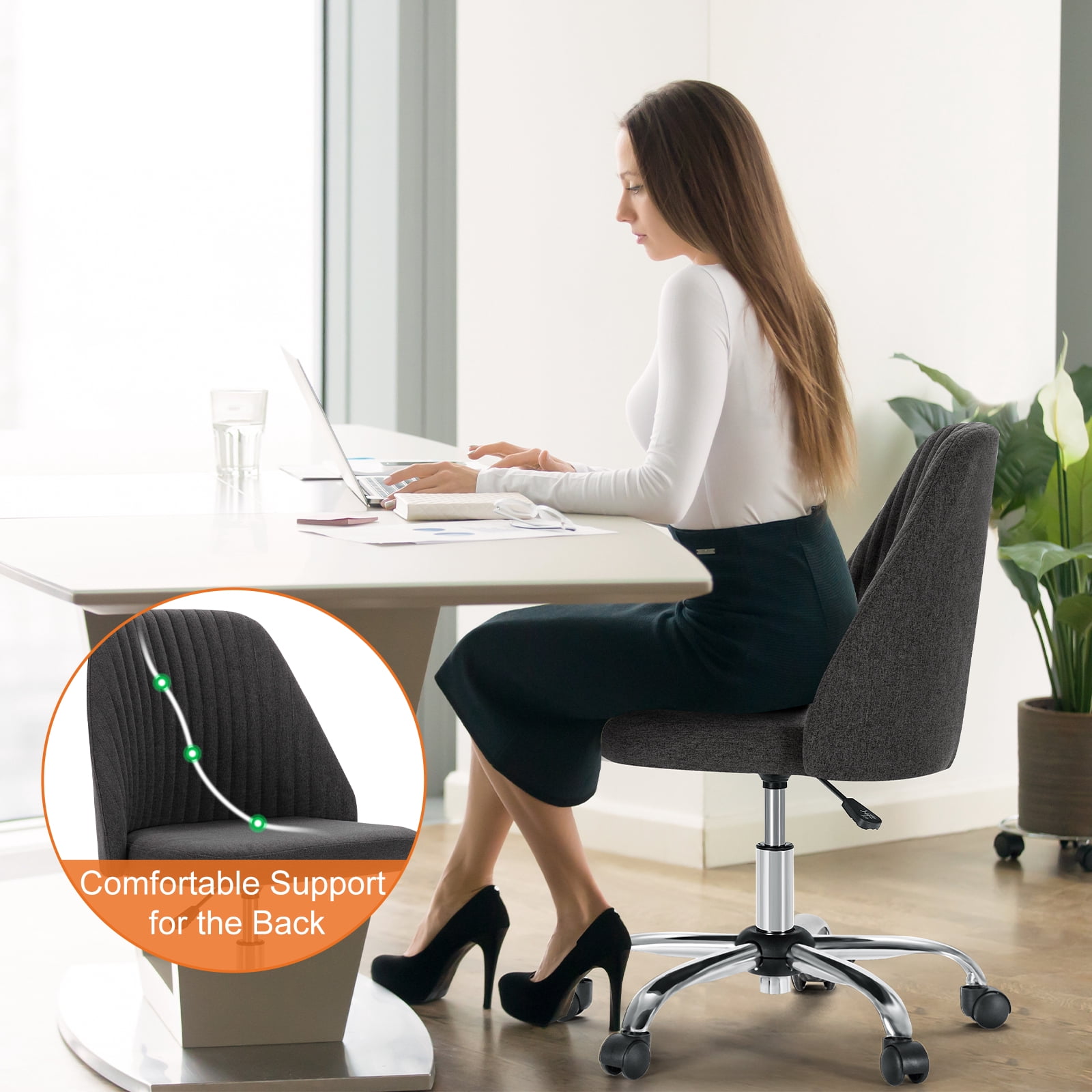 MAYEERTY Armless Office Desk Chair Height Adjustable ,Mid Back Accent Chair, Dark Grey