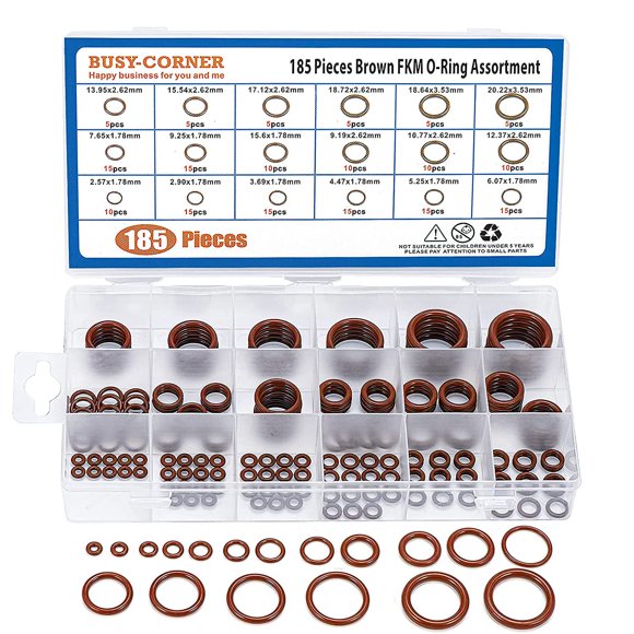 BUSY-CORNER 185 Pieces FKM Brown O-Ring Kit,75A Durometer,18 Kind AS-568 Standard Sizes,ID 2.57mm-20.22mm Thickness 1.78mm 2.62mm 3.53mm