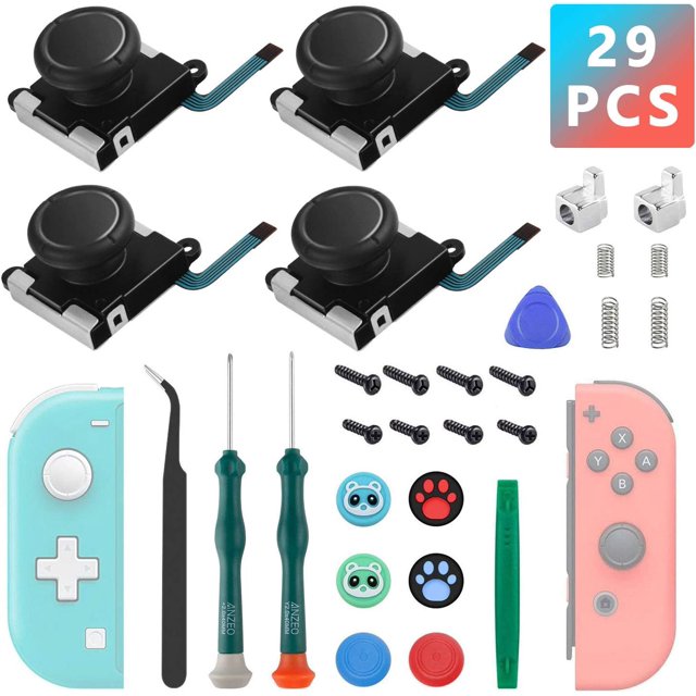 Joycon Joysticks - Kit de herramientas de reparación para Switch Joycon, joystick de repuesto para Nintendo Switch Joycon y Switch Lite (4 piezas, negro)
