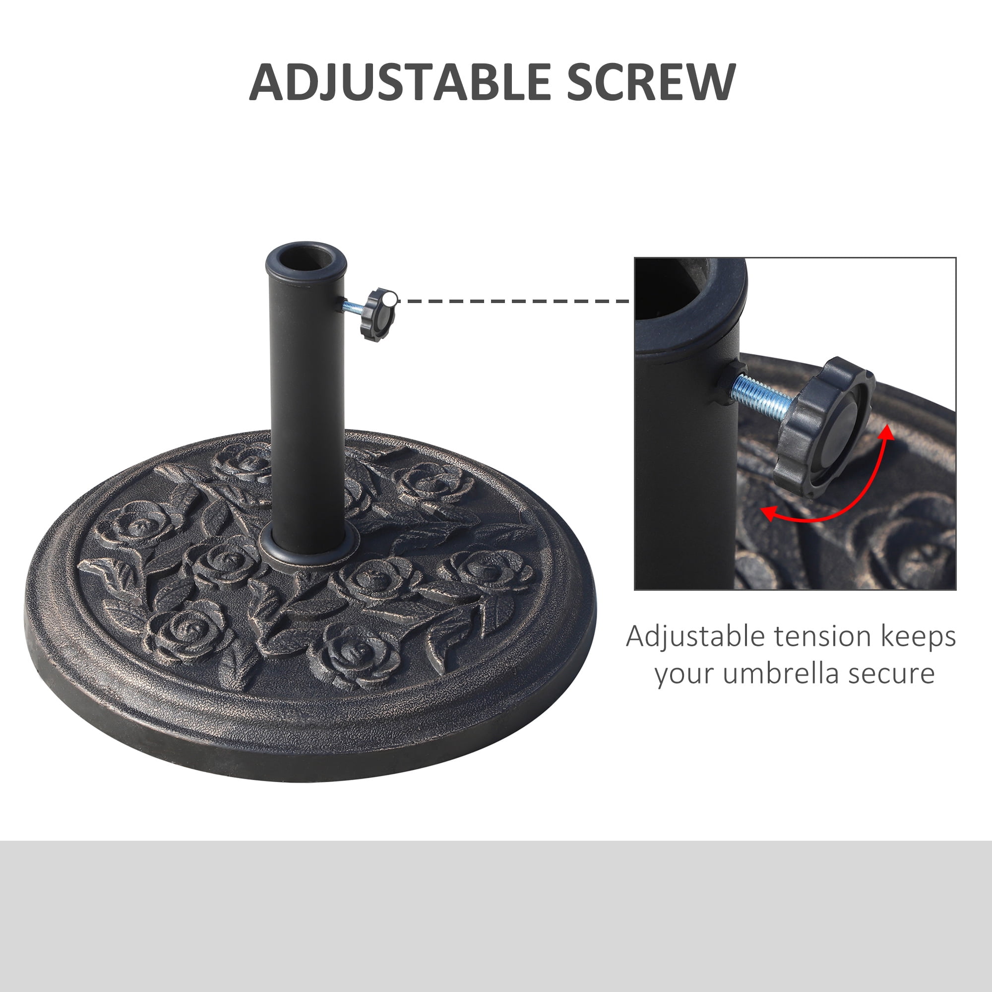 Outsunny 18" Round Decorative Resin Rose Umbrella Pole Holder w/ Bronze Finish