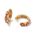 thumbnail image 3 of Enamel Rhombus Pattern Huggie Hoop Earrings 18K Gold Plated Brass Jewelry for Women Cadmium Free & Lead Free Mixed Color 5 Gauge 19x20x4.5mm Pin 1mm, 3 of 3