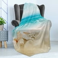 thumbnail image 4 of Seashells Soft Flannel Fleece Throw Blanket, Pastel Toned Beach Scene and Waves Summer Season Holiday Vacation Theme, Cozy Plush for Indoor and Outdoor Use, 60" x 80", Multicolor, by Ambesonne, 4 of 5